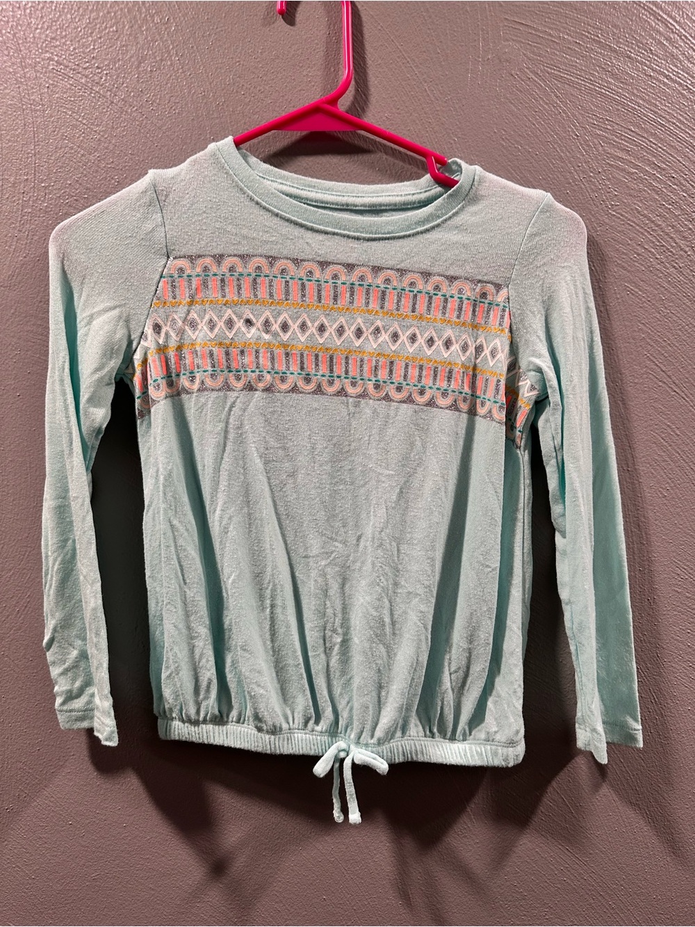Cat & Jack Mint Long Sleeve Top with Colorful Embroidered Yoke